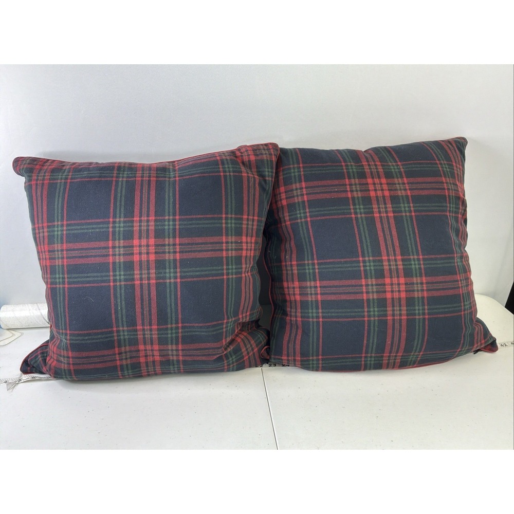Lot of 2 Lauren Ralph Lauren Holiday Tartan Plaid Navy Feather Throw Pillow 20"